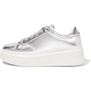 Lucky Step Women Silver Platform Faux Leather Low Top Casual Walking Sneakers